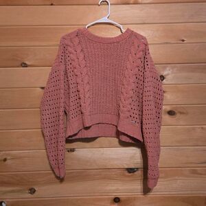 Women's Hollister Co Pink Chunky Cable Braided Knit Soft Sweater Extra Small